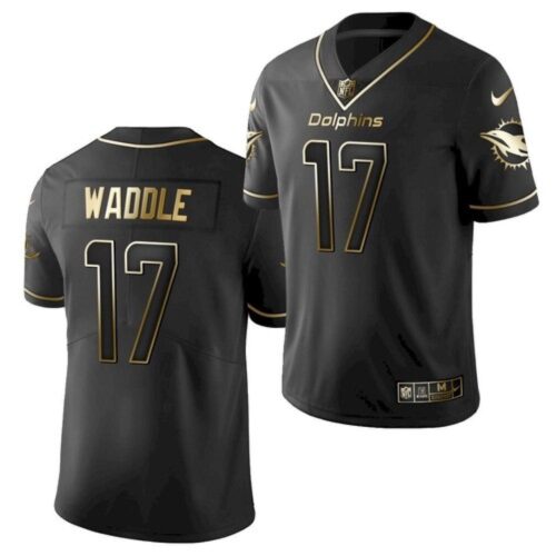 6861de2cb00aa_1 Men's Miami Dolphins #17 Jaylen Waddle Black Golden Edition Stitched Jersey
