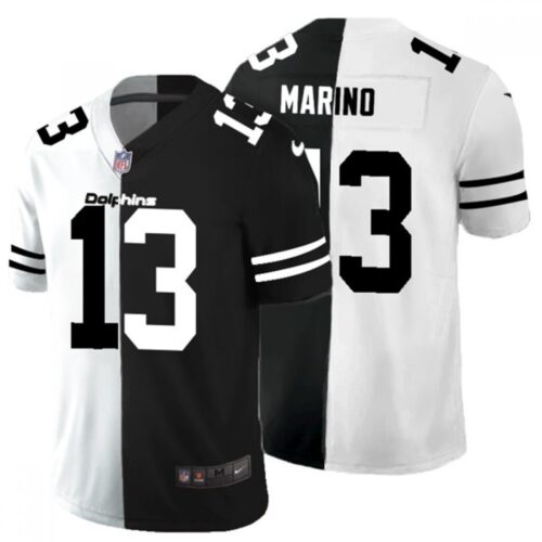 6861de759480c_1 Men's Miami Dolphins #13 Dan Marino Black & White Split Limited Stitched Jersey