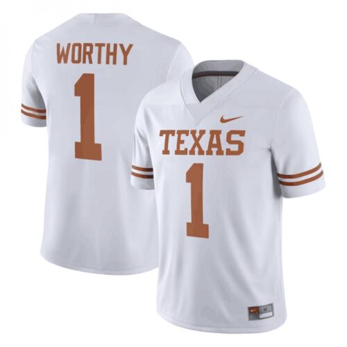 6861dec37bb48_1 Men's Texas Longhorns #1 Xavier Worthy White Stitched Jersey