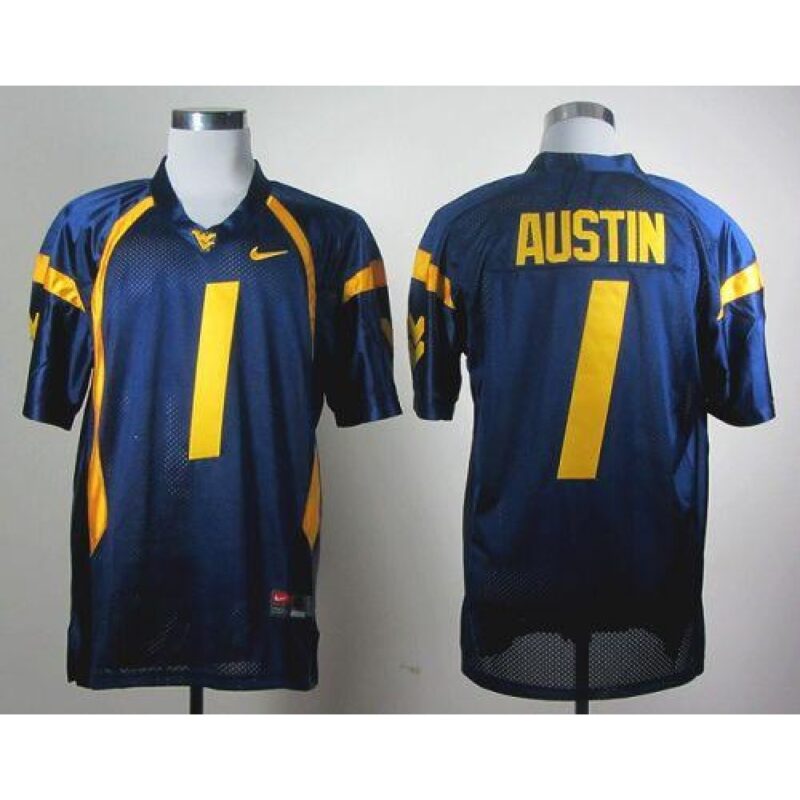 6861decdf1349_1 Mountaineers #1 Tavon Austin Navy Blue Stitched NCAA Jersey