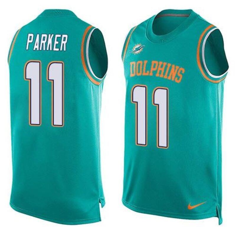 6861ded24c6c9_1 Dolphins #11 DeVante Parker Aqua Green Team Color Men's Stitched NFL Limited Tank Top Jersey