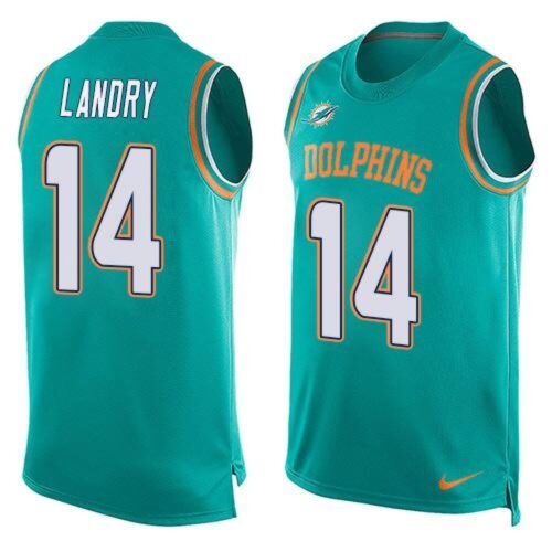 6861def411e9a_1 Dolphins #14 Jarvis Landry Aqua Green Team Color Men's Stitched NFL Limited Tank Top Jersey