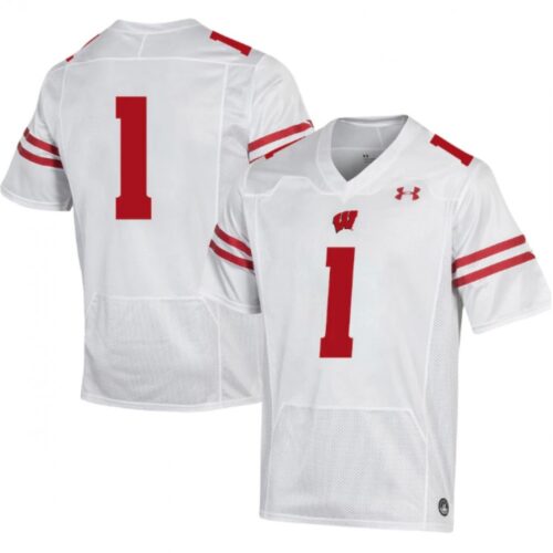 6861df19b852f_1 Men's Wisconsin Badgers #1 White Stitched Football Jersey