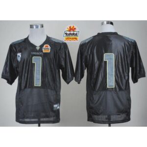 6861df68c69e3_1 Ducks #1 Fan Black With PAC-12 Patch Tostitos Fiesta Bowl Stitched NCAA Jersey