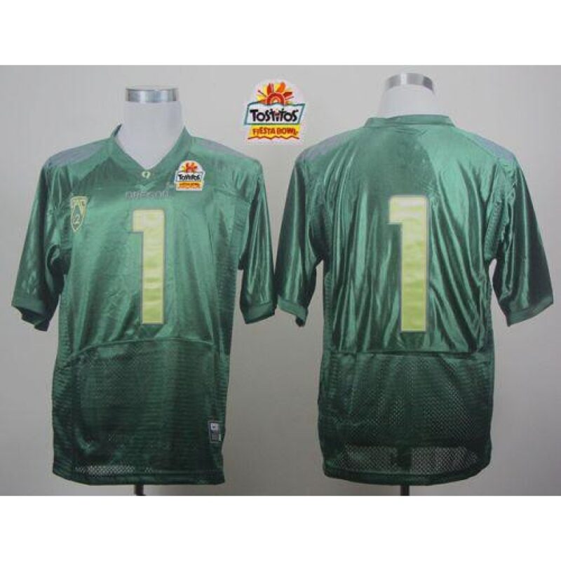 6861df74b39fe_1 Ducks #1 Fan Green With PAC-12 Patch Tostitos Fiesta Bowl Stitched NCAA Jersey