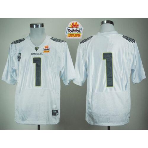 6861df80996bb_1 Ducks #1 Fan White With PAC-12 Patch Tostitos Fiesta Bowl Stitched NCAA Jersey