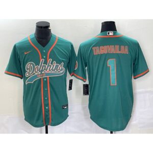 6861df908de9c_1 Men's Miami Dolphins #1 Tua Tagovailoa Aqua Cool Base Stitched Baseball Jersey