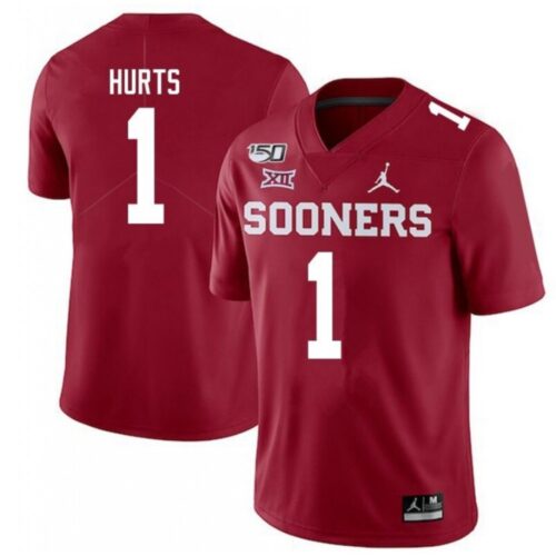 6861dfa54c4ad_1 Men's Oklahoma Sooners #1 Jalen Hurts Red 150th Season Stitched NCAA Jersey