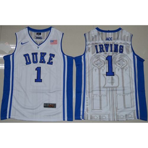 6861e00a3fedd_1 Blue Devils #1 Kyrie Irving White Basketball Elite V Neck Stitched NCAA Jersey