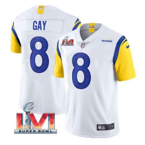 6861e012497ce_1 Men's Los Angeles Rams #8 Matt Gay 2022 White Super Bowl LVI Vapor Limited Stitched Jersey