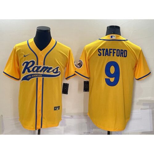 6861e03097ed6_1 Men's Los Angeles Rams #9 Matthew Stafford Yellow Cool Base Stitched Baseball Jersey
