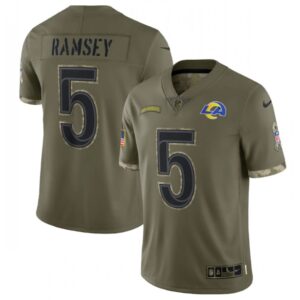 6861e0723617a_1 Men's Los Angeles Rams #5 Jalen Ramsey Olive 2022 Salute To Service Limited Stitched Jersey