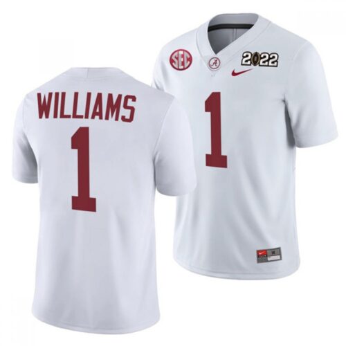 6861e0738c1c1_1 Men's Alabama Crimson Tide #1 Jameson Williams 2022 Patch White College Football Stitched Jersey