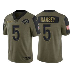 6861e0755a316_1 Men's Los Angeles Rams #5 Jalen Ramsey 2021 Olive Salute To Service Limited Stitched Jersey