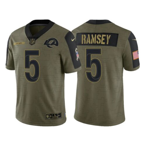 6861e0755a316_1 Men's Los Angeles Rams #5 Jalen Ramsey 2021 Olive Salute To Service Limited Stitched Jersey
