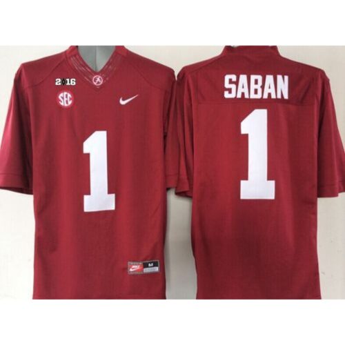 6861e076ac53f_1 Crimson Tide #1 Nick Saban Red 2016 College Football Playoff National Championship Patch Stitched NCAA Jersey