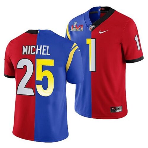 6861e0ac431f1_1 Men's Los Angeles Rams X Georgia Bulldogs #25 Sony Michel Red/Royal Split Super Bowl LVI Stitched Jersey