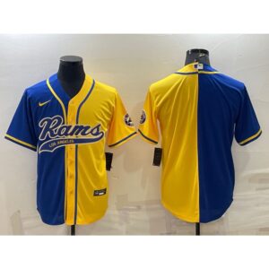 6861e0d47b0b5_1 Men's Los Angeles Rams Blank Royal/Yellow Split With Patch Cool Base Stitched Baseball Jersey