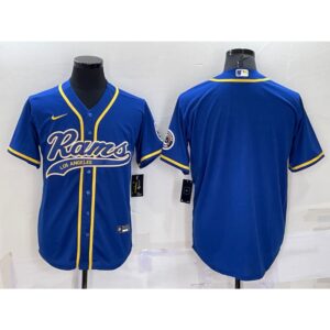 6861e0db00bbf_1 Men's Los Angeles Rams Blank Royal With Patch Cool Base Stitched Baseball Jersey