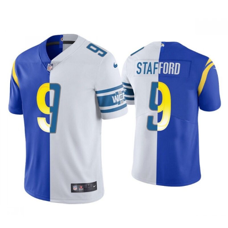 6861e105de88b_1 Men's Los Angeles Rams #9 Matthew Stafford Royal White Split Stitched Football Jersey