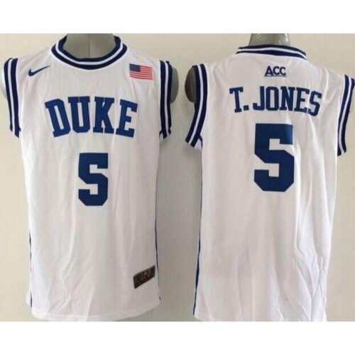 6861e135f0530_1 Blue Devils #5 Tyus Jones White Basketball New Stitched NCAA Jersey