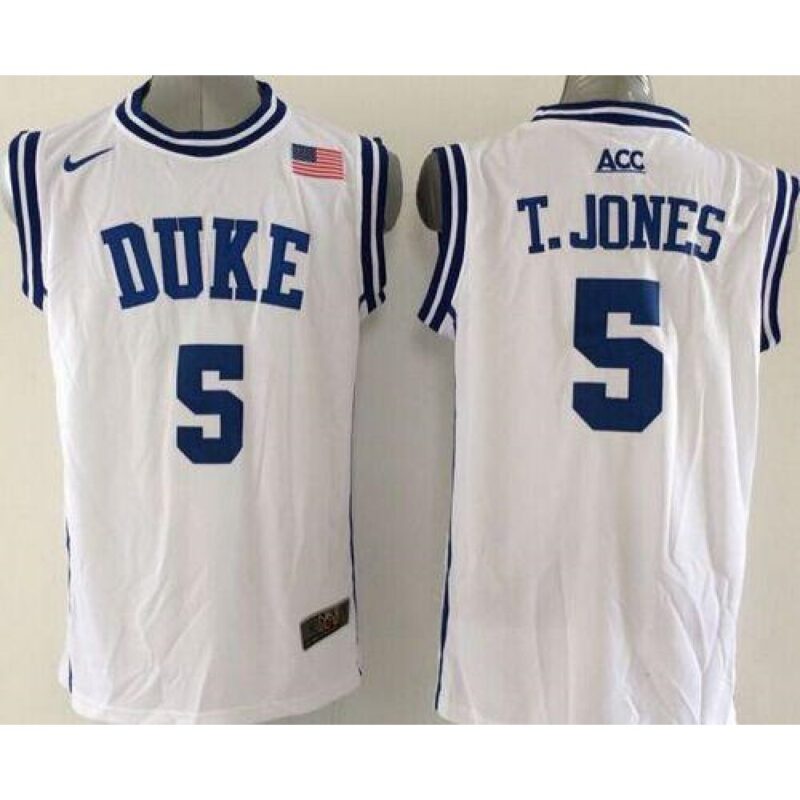 6861e135f0530_1 Blue Devils #5 Tyus Jones White Basketball New Stitched NCAA Jersey