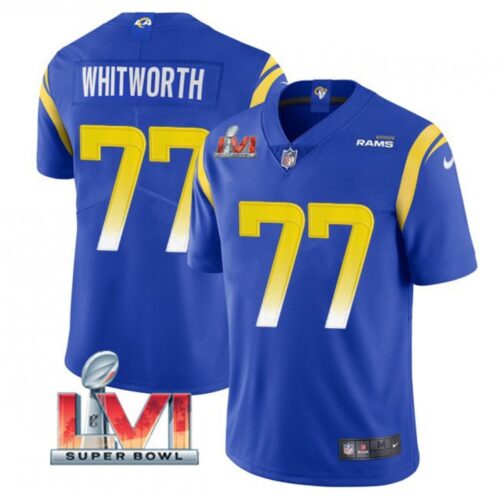 6861e19dd6ef2_1 Men's Los Angeles Rams #77 Andrew Whitworth 2022 Royal Super Bowl LVI Vapor Limited Stitched Jersey