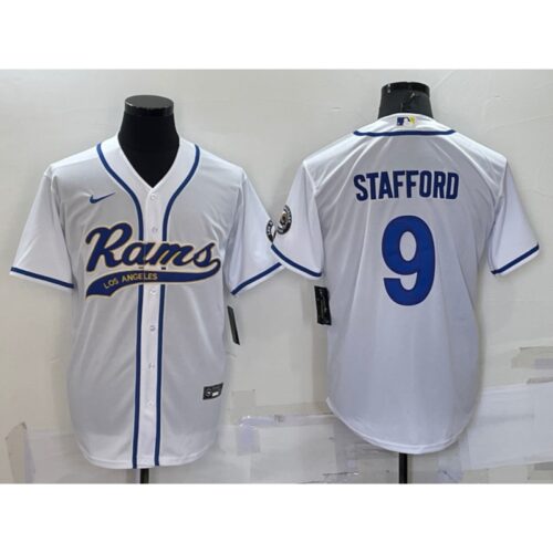 6861e1c3d2718_1 Men's Los Angeles Rams #9 Matthew Stafford White With Patch Cool Base Stitched Baseball Jersey