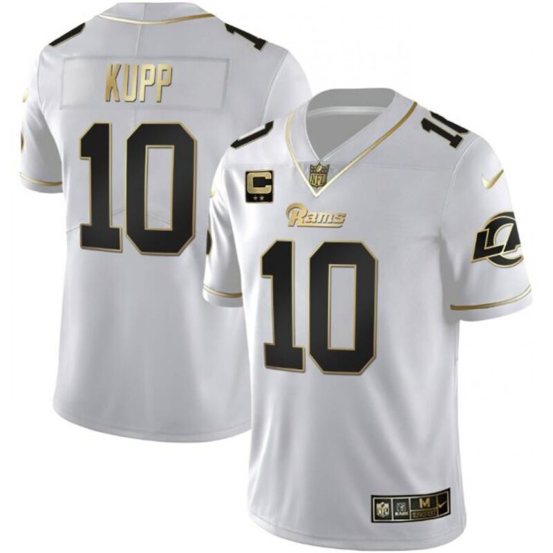 6861e1d1ac65c_1 Men's Los Angeles Rams #10 Cooper Kupp White Golden with 2-Star Patch Vapor Vapor Stitched Football Jersey