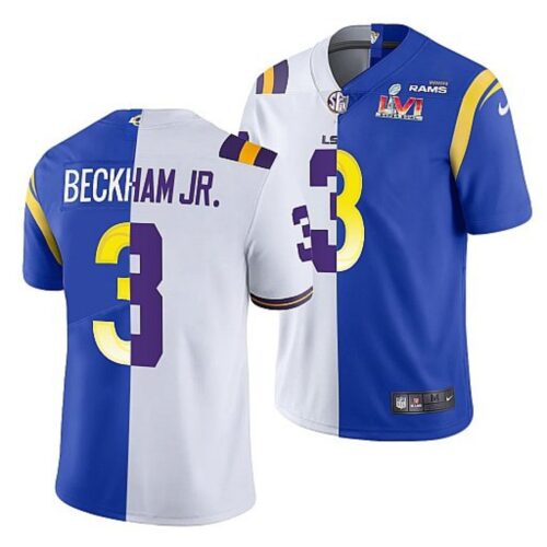 6861e1d925161_1 Men's Los Angeles Rams X LSU Tigers #3 Odell Beckham Jr. White/Royal Split Super Bowl LVI Stitched Jersey