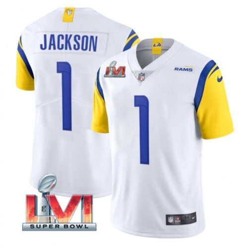 6861e1fe6209b_1 Men's Los Angeles Rams #1 DeSean Jackson 2022 White Super Bowl LVI Vapor Limited Stitched Jersey