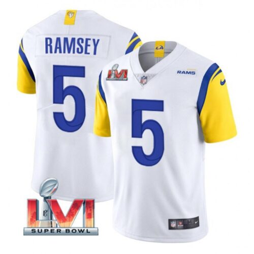 6861e2617cda5_1 Men's Los Angeles Rams #5 Jalen Ramsey 2022 White Super Bowl LVI Vapor Limited Stitched Jersey