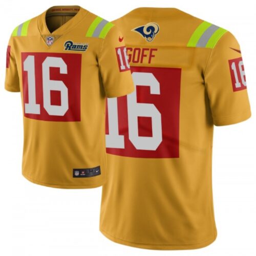 6861e33dee9e0_1 Men's Los Angeles Rams #16 Jared Goff Gold 2019 City Edition Limited Stitched NFL Jersey