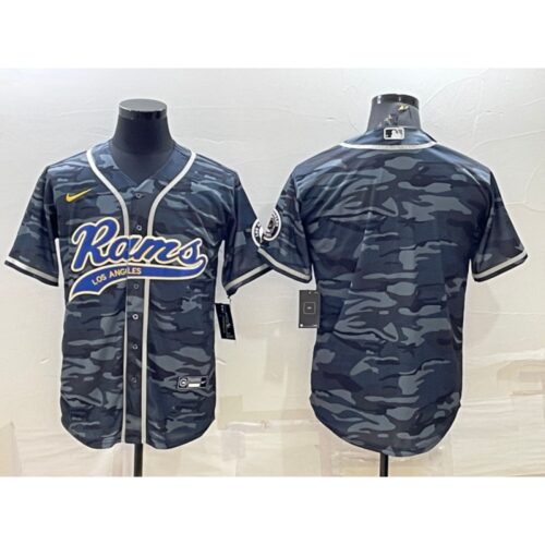 6861e3d060d4d_1 Men's Los Angeles Rams Blank Grey/Navy With Patch Cool Base Stitched Baseball Jersey
