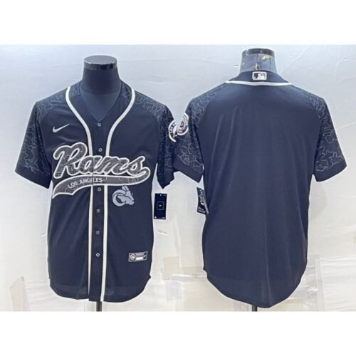 6861e4ea49fb4_1 Men's Los Angeles Rams Blank Black Reflective With Patch Cool Base Stitched Baseball Jersey