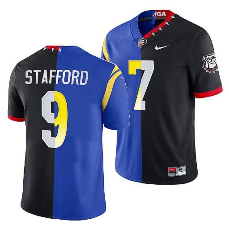 6861e501731ac_1 Men's Los Angeles Rams X Georgia Bulldogs #9 Matthew Stafford Black/Royal Split Stitched Jersey