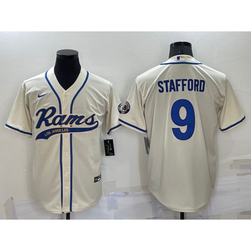 6861e5fe76004_1 Men's Los Angeles Rams #9 Matthew Stafford Bone Cool Base Stitched Baseball Jersey