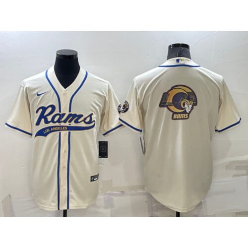 6861e604d50fc_1 Men's Los Angeles Rams Bone Team Big Logo With Patch Cool Base Stitched Baseball Jersey