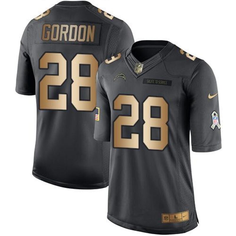 6861ea6d939d6_1 Chargers #28 Melvin Gordon Black Men's Stitched NFL Limited Gold Salute To Service Jersey