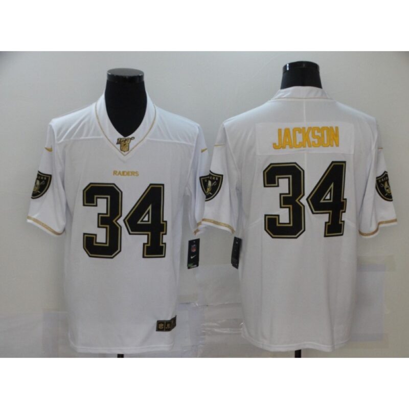 6861ebe683d0c_1 Men's Las Vegas Raiders #34 Bo Jackson White Golden 100th Season Vapor Stitched Jersey