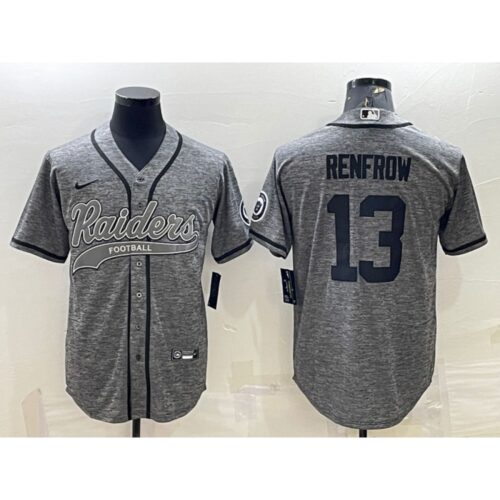 6861ed7f68c4c_1 Men's Las Vegas Raiders #13 Hunter Renfrow Grey With Patch Cool Base Stitched Baseball Jersey