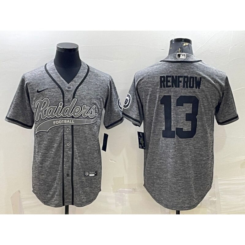 6861ed7f68c4c_1 Men's Las Vegas Raiders #13 Hunter Renfrow Grey With Patch Cool Base Stitched Baseball Jersey