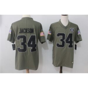 Men's  Oakland Raiders #34 Bo Jackson Olive Salute To Service Limited Stitched NFL Jersey