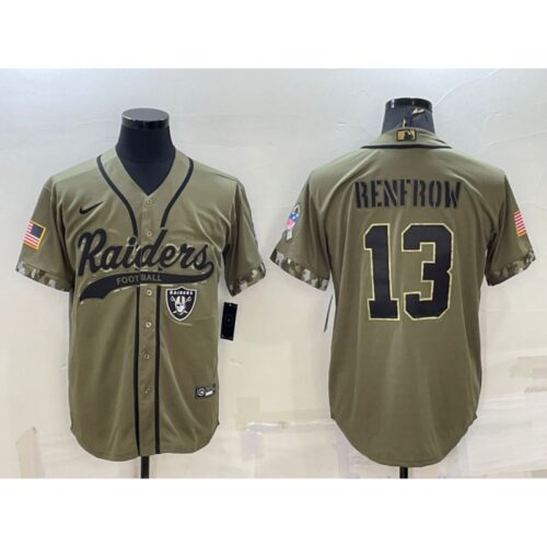 6861ee8b8733d_1 Men's Las Vegas Raiders #13 Hunter Renfrow 2022 Olive Salute to Service Cool Base Stitched Baseball Jersey