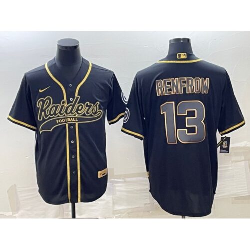 6861f27d70ca1_1 Men's Las Vegas Raiders #13 Hunter Renfrow Black Gold With Patch Cool Base Stitched Baseball Jersey
