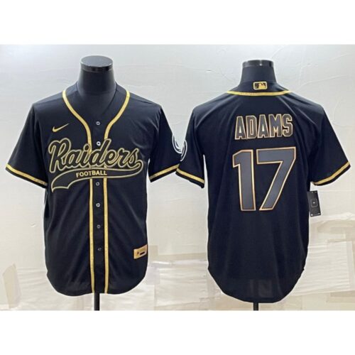 6861f28b6bceb_1 Men's Las Vegas Raiders #17 Davante Adams Black Gold With Patch Cool Base Stitched Baseball Jersey