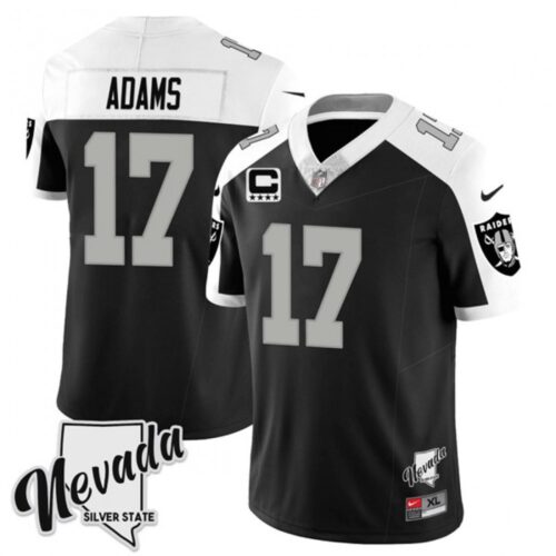 6861ff14c3eb2_1 Men's Las Vegas Raiders #17 Davante Adams Black/White 2023 F.U.S.E Nevada Silver Stat With 4-Star C patch Stitched Football Jersey