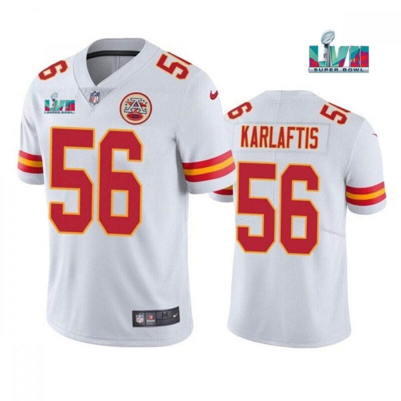 6861ffd6a5e0f_1 Men's Kansas City Chiefs #56 George Karlaftis White Super Bowl LVII Patch Vapor Untouchable Limited Stitched Jersey