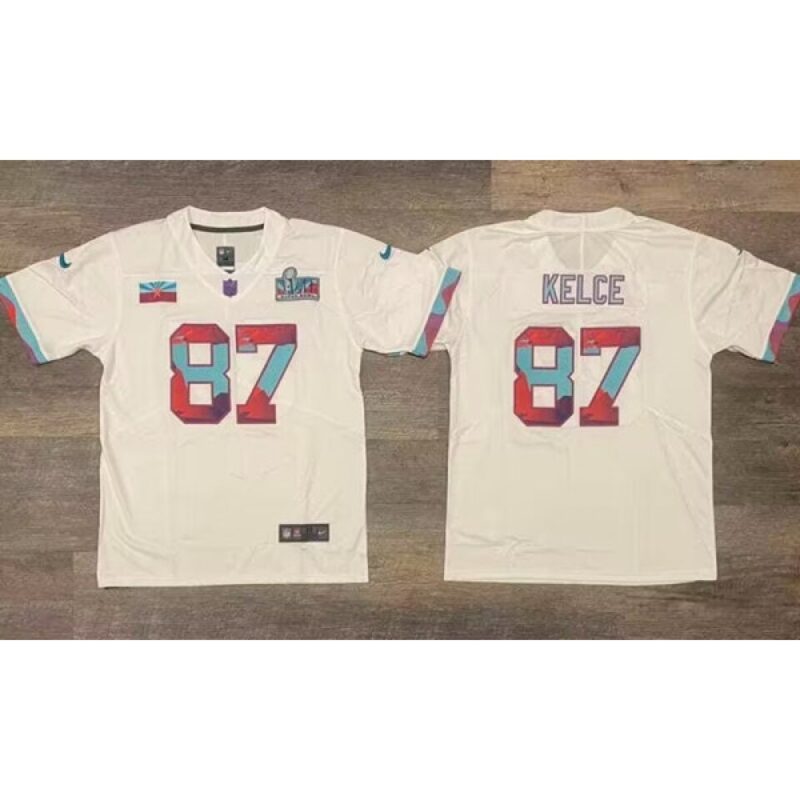 6862001857872_1 Men's Kansas City Chiefs #87 Travis Kelce White Super Bowl LVII Patch Vapor Untouchable Limited Stitched Jersey