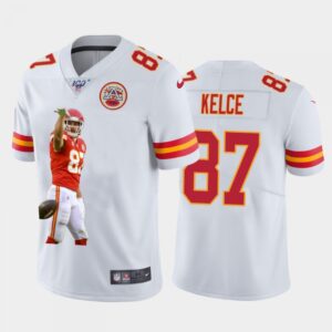 6862001f73960_1 Men's Kansas City Chiefs #87 Travis Kelce White 100th Season Portrait Edition Limited Jersey